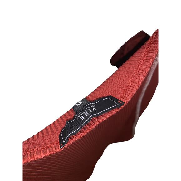 Vibe Sportswear Red Rust Ribbed Striped Square Neck Short Sleeve Top 3X NWT - Picture 4 of 4